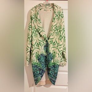 Moth Anthropologie Cream and Green Sugar Pine Sweater Coat Size Medium